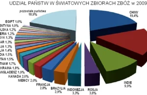 Udział państw w światowych zbiorach zbóż w 2009r