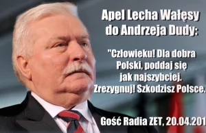 Lech Wałęsa apeluje do Dudy: Człowieku, dlaczego nie kochasz Polski? Poddaj się