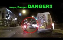 close call: biker almost wiped out by van...