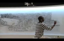 Artysta rysuje panoramę Singapuru z pamięci