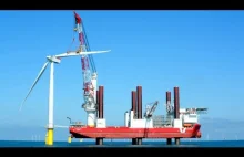 Animacja przedstawiająca transport i instalację morskiej turbiny wiatrowej.