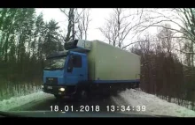Poślizg ciężarówki na zakręcie