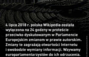 Wikipedia znika w proteście przeciw unijnej dyrektywie ws. praw autorskich