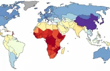 Mapa świata z IQ każdego kraju