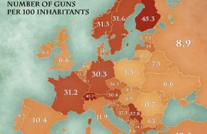 Liczba broni na 100 mieszkańców w Europie