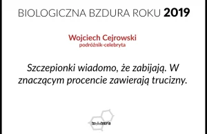 Cejrowski nominowany do Biologicznej Bzdury 2019 za wypowiedź o szczepieniach.