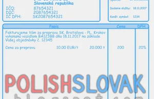 Słowacka faktura z interaktywnym słownikiem