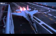 MiG 29KUB - nocny start z indyjskiego lotniskowca.