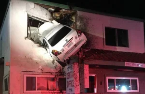 Speeding car goes airborne, crashes into second floor of California...