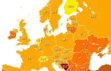 IQ w krajach Europy, dokładna mapa (2012)