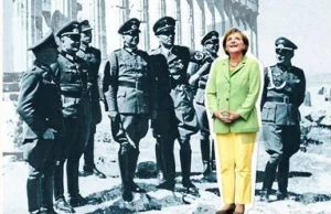 Merkel wśród oficerów Wehrmachtu na okładce. "IV Rzesza"