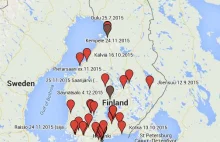 Mapa Gwałtów popełnionych przez uchodźców w Finlandii