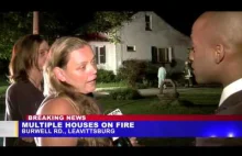 Typowy Redneck udziela wywiadu w sprawie pożaru domu.