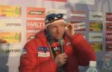 Norweski narciarz odpowiada na pytanie po zawodach.
