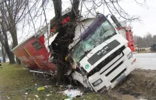 Osobówka wymusił pierwszeństwo, ciężarówka uderzyła w drzewo