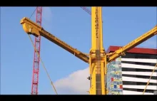 Stawianie 90-metrowego żurawia wieżowego.