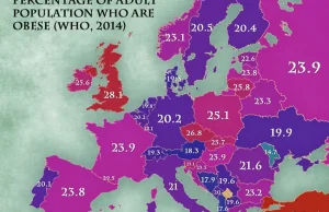 Mapa: Odsetek otyłych w krajach Europy