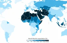 Procent muzułmanów w poszczególnych krajach - mapa