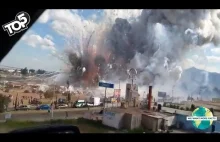 5 ogromnych eksplozji (przedstawione z różnych ujęci) zarejestrowane kamerą