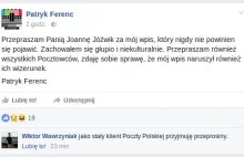 Patryk Ferenc przeprasza Joannę Jóźwik za swój wpis na Facebooku