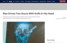 39-latek jechał dwie godziny z nożem wbitym w czaszkę