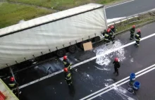 Wypadek pod Toruniem. 1000 litrów spirytusu rozlało się na drogę