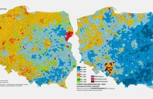 Porównanie mapy powiatów, jak PIS z zwiększył swoje poparci w wyborach z 2011.