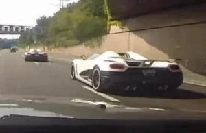 Konwój hipersamochodów na Autobahnie - Agera, Veyron i 918 Spyder