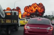 Dash-cam catches plane crash-landing through traffic lights