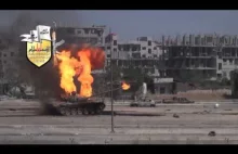 Zniszczony T-72 i wybuch amunicji