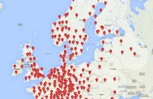 Mapa planowanych punktów ładowania Tesli, które mają powstać do końca 2016 roku