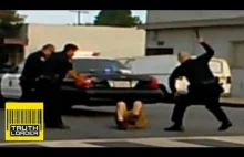 Amerykańscy policjanci biją człowieka na ziemi i pare razy używają paralizatora