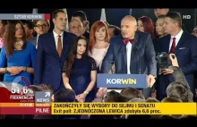 Janusz Korwin-Mikke po ogłoszeniu wstępnych wyników (25.10.2015 Polsat News