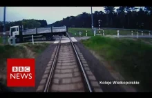 Polski pociąg, 110km/h i ciężarówka na torach [wideo]