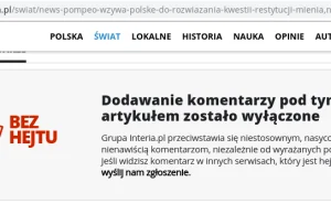 Interia wyłącza komentarze pod artykułem o zwrocie mienia Żydom