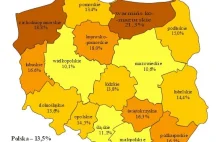 Mapa bezrobocia w Polsce - luty 2012