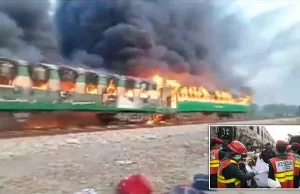 70 zabitych w Pakistanie - pędzący pociąg w płomieniach