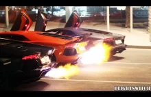 Lamborghini Aventador puszczający płomienie. RAZY 3.