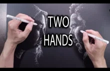 Artysta rysuje dwiema rękami na raz