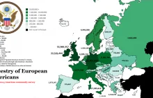 Mapa pochodzenia europejskich Amerykanów.