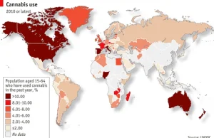 Ile marihuany się pali w różnych krajach świata (mapa)