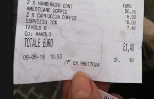 Hejt na Rzymską restaurację po tym, jak policzyła 81 euro za dwa burgery i kawę*