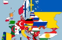 Mapa Europy wg największych mniejszości narodowych.