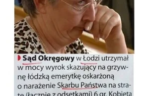 Nowy wyrok dla emerytki oskarżonej o narażenie Skarbu Państwa na stratę 6...
