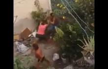 Drunk Man Beats Up his Wife, gets knocked out by flying brick