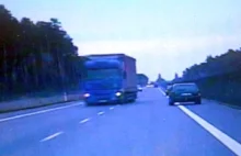 Na S3 ciężarówka prawie staranowała dwa auta (wideo)