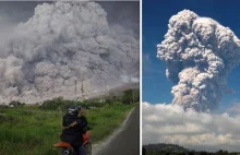 Erupcja wulkanu Sinabung w Indonezji. Obłok wysoki na kilometr.