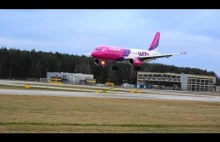 Lądowanie samolotu Wizz Air kontra podmuchy wiatru.