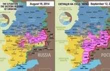 Sytuacja na froncie w Donbasie - miesiąc różnicy ujęty na dwóch mapach