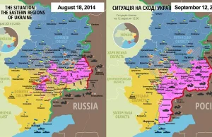 Sytuacja na froncie w Donbasie - miesiąc różnicy ujęty na dwóch mapach